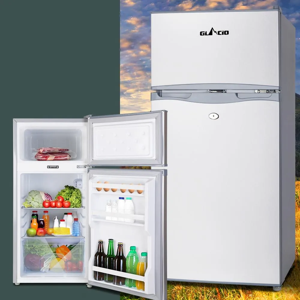 100L Upright Fridge Freezer 12v24V240v Silver