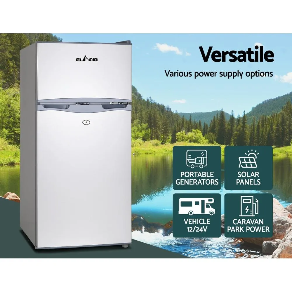 100L Upright Fridge Freezer 12v24V240v Silver