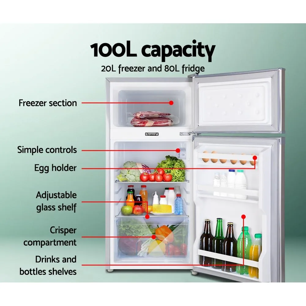 100L Upright Fridge Freezer 12v24V240v Silver