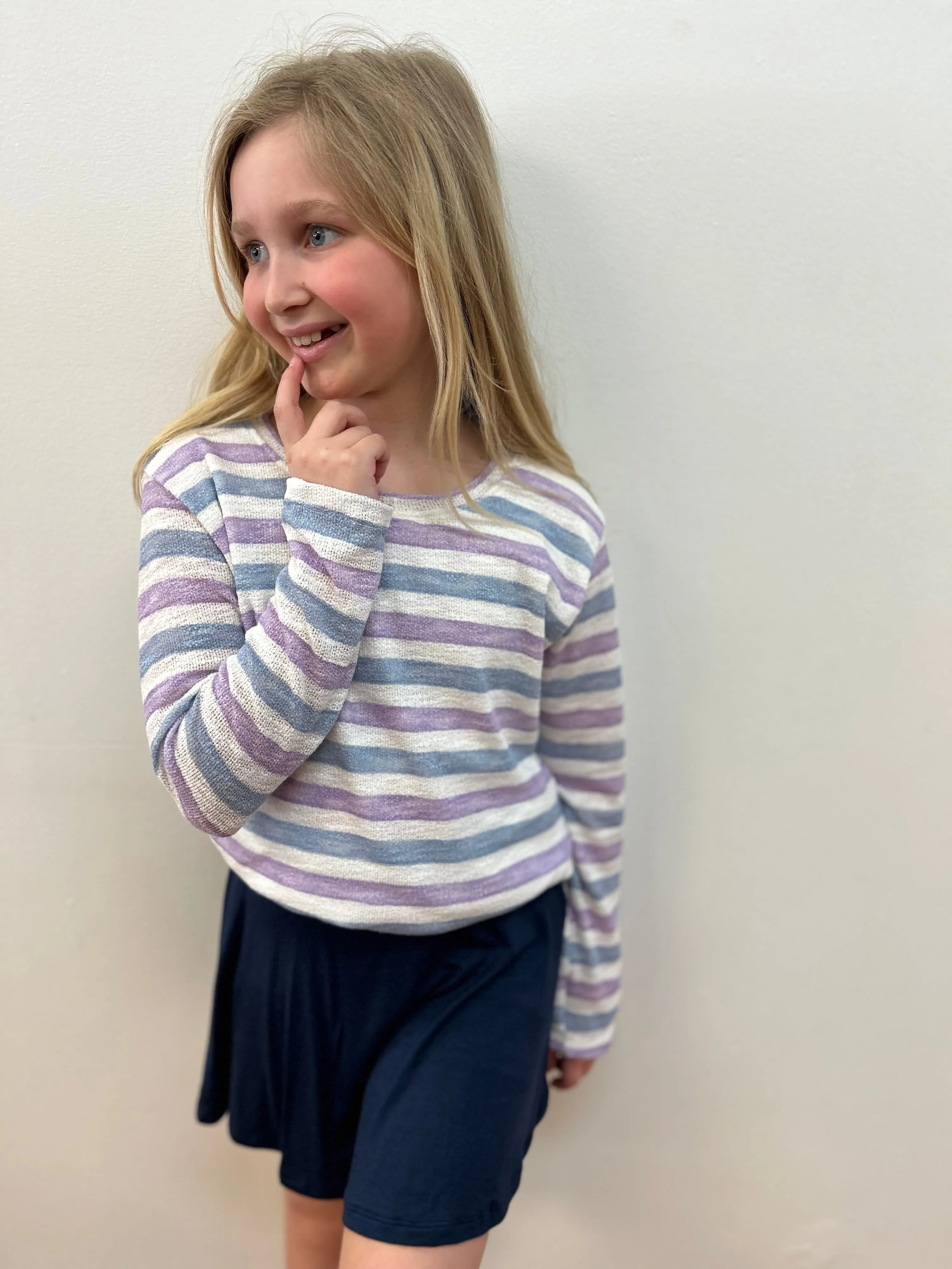 AC407 Girls Lilac and Denim Blue Top