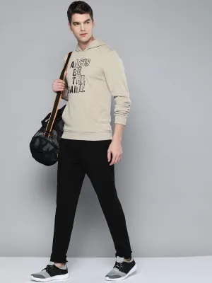 Alcis Men Cream-Coloured Printed Hooded Sweatshirt