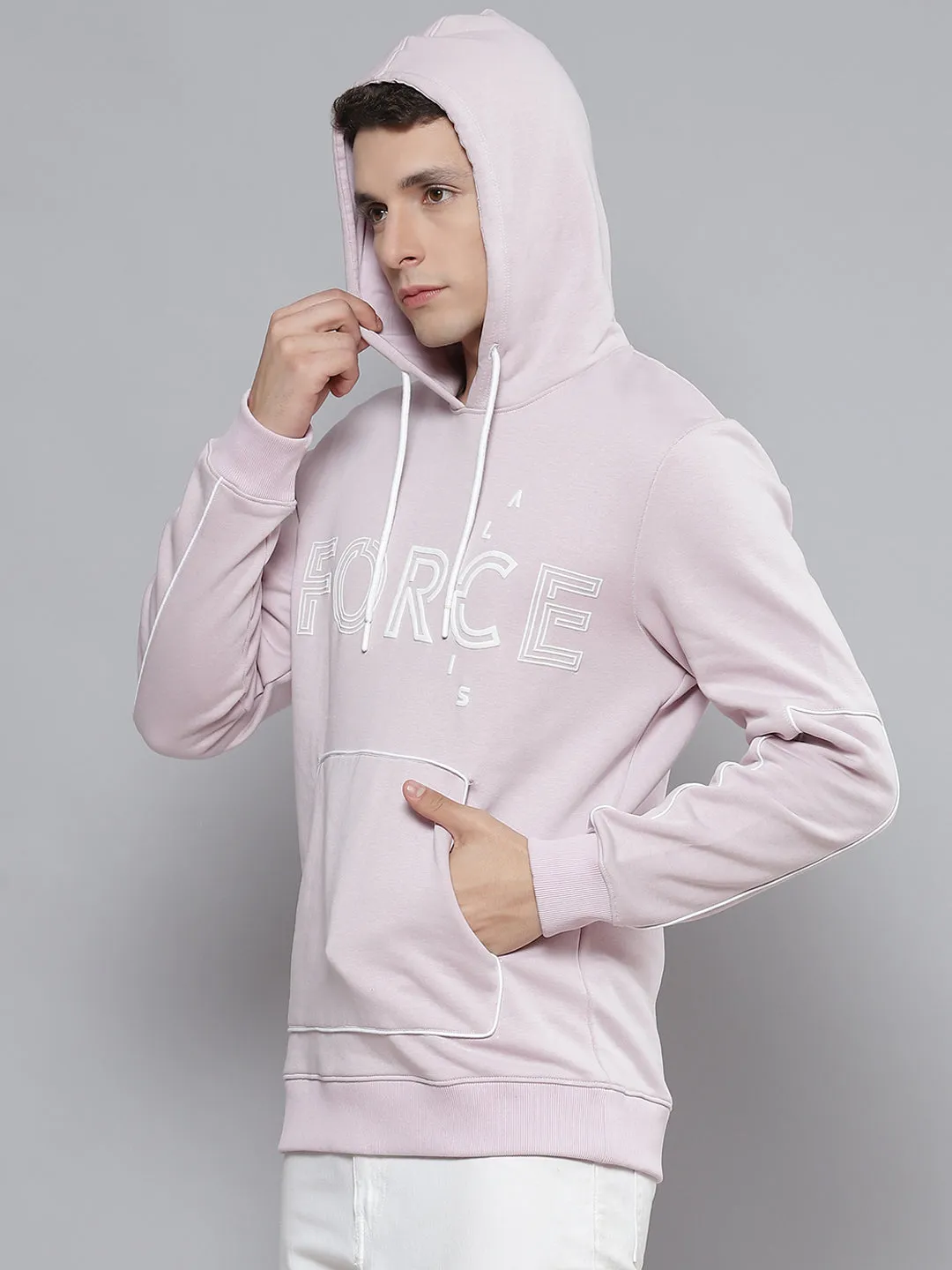 Alcis Men Lavender & White Printed Hooded Sweatshirt