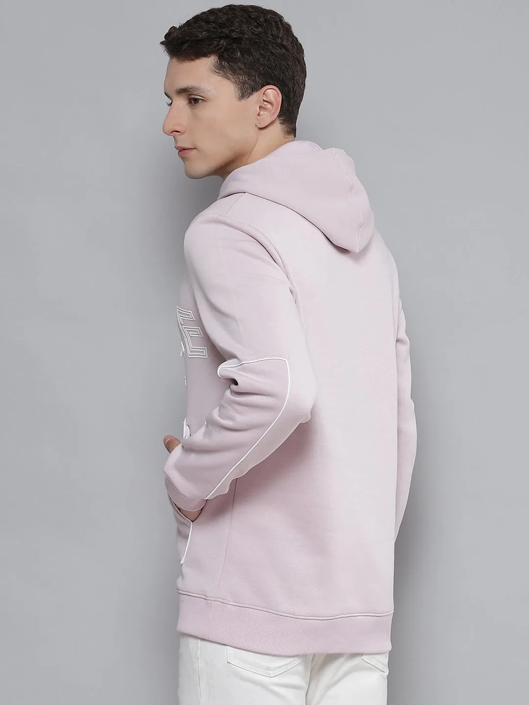 Alcis Men Lavender & White Printed Hooded Sweatshirt