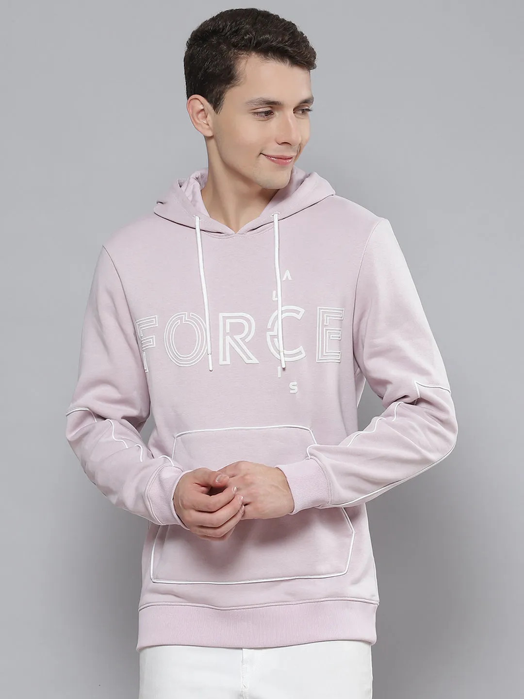 Alcis Men Lavender & White Printed Hooded Sweatshirt