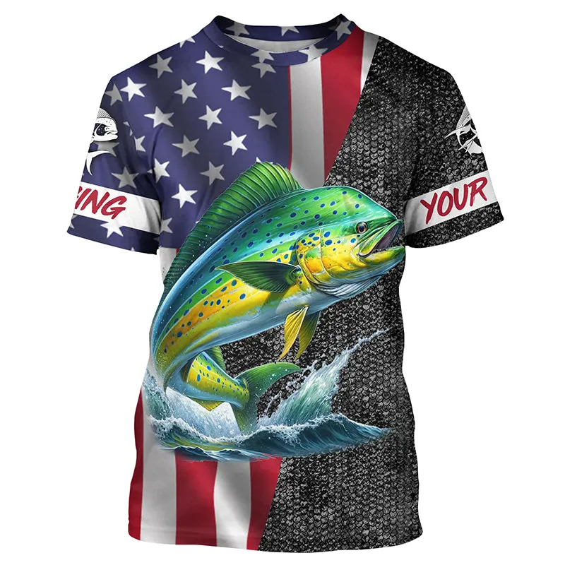 American Flag Mahi Mahi (Dorado) Fishing Custom performance Fishing T-Shirts NQS7885