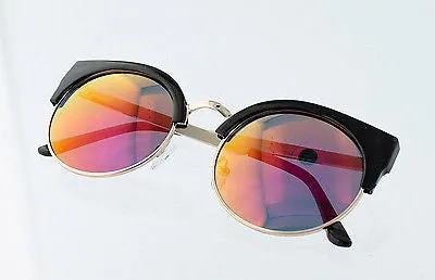 Black Revo Orange Lens Round Modern Cateye Sunglasses.100% UV400