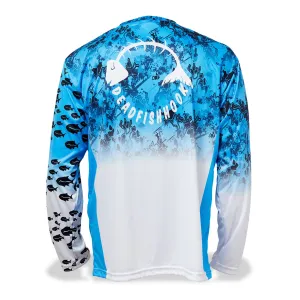 Blue White Fish Long Sleeve Performance Shirt