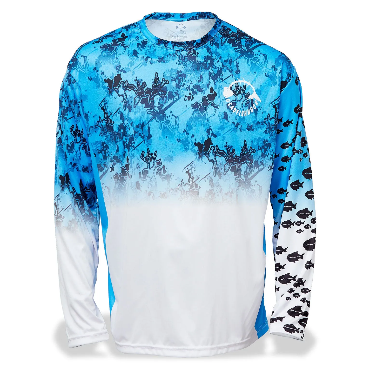 Blue White Fish Long Sleeve Performance Shirt