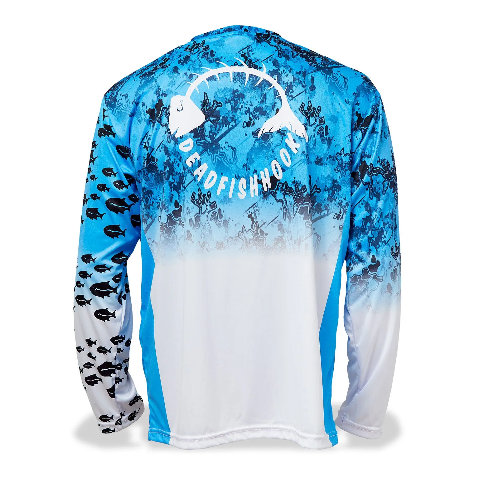Blue White Fish Long Sleeve Performance Shirt