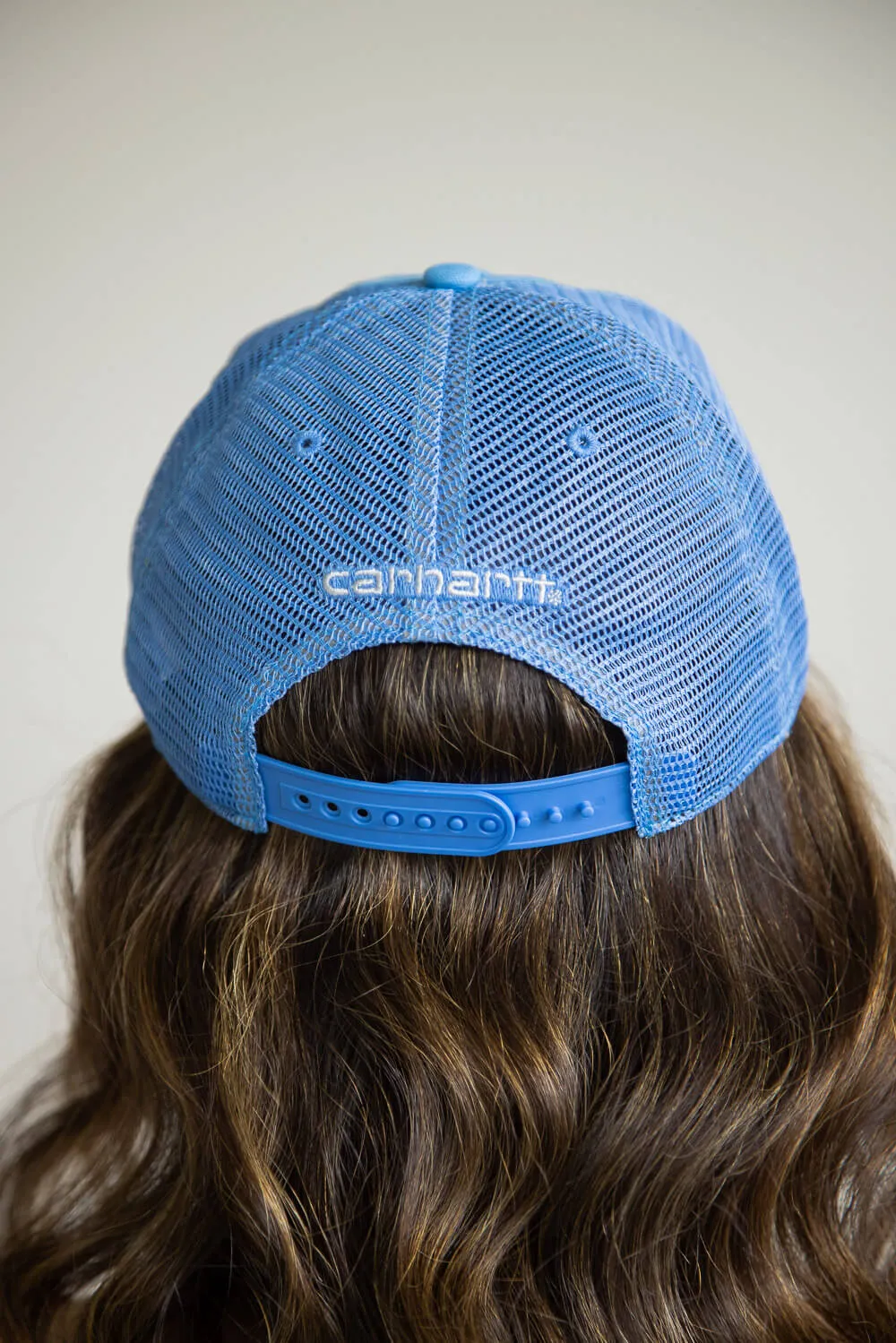 Carhartt Mesh-Back Logo Trucker Hat in Blue | 100286-HA6