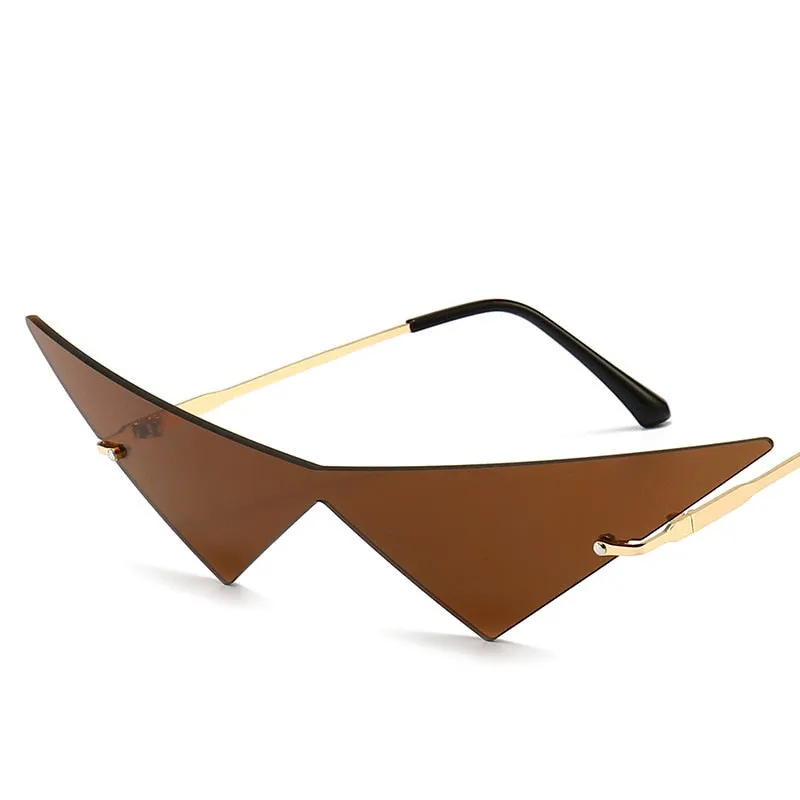 Cat Eye Rimless Triangle Sunglasses with UV400 Protection