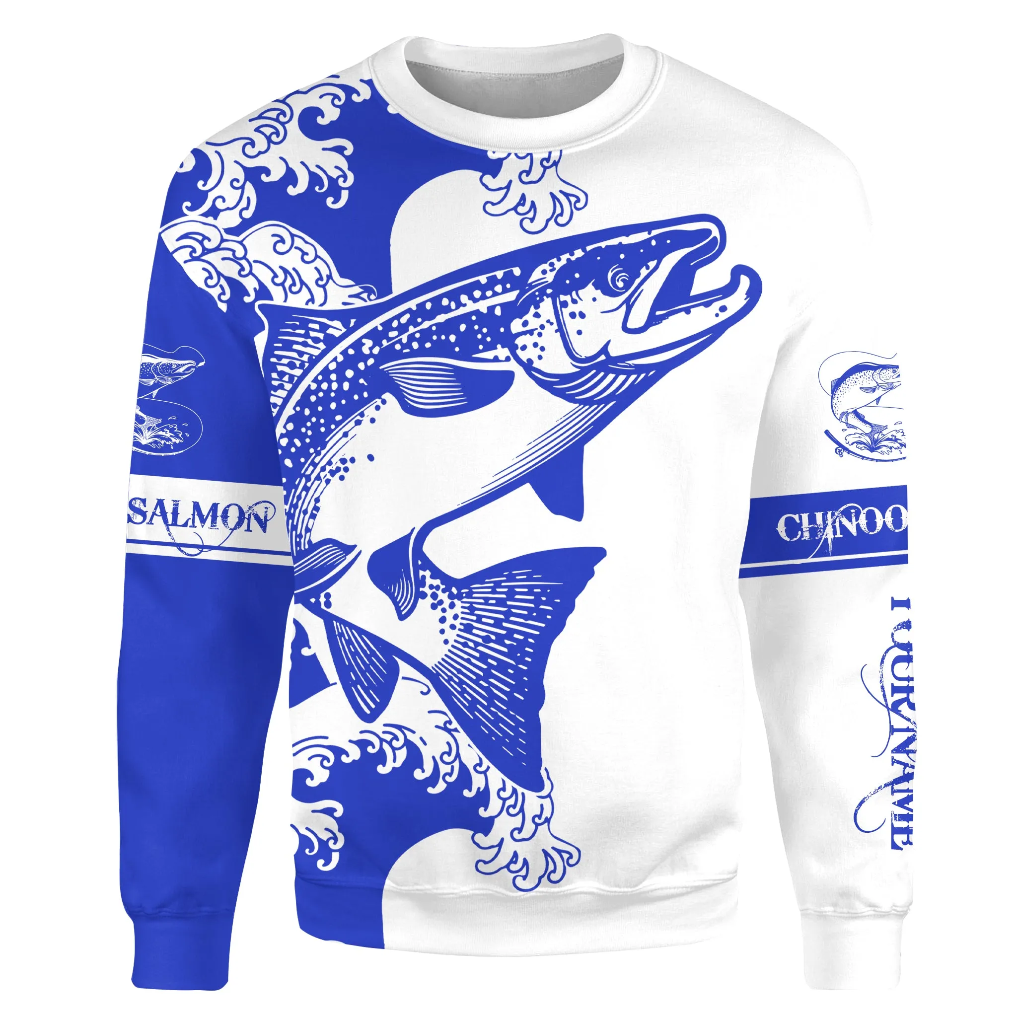 Chinook King salmon fishing tattoo blue Custom name salmon fishing shirts jerseys | Sweatshirt - NPQ887