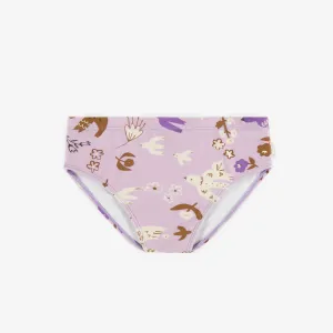 Culotte de bain mauve à motifs d’oiseaux, enfant || Purple swimwear with birds pattern, child