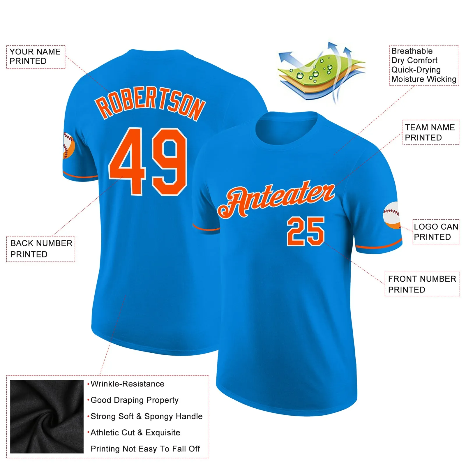 Custom Blue Orange-White Performance T-Shirt