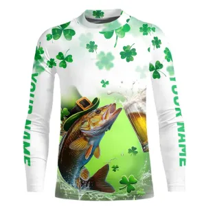 Custom St Patrick's Day Shamprock Walleye Kid Long Sleeve Tournament Fishing Shirts IPHW8389