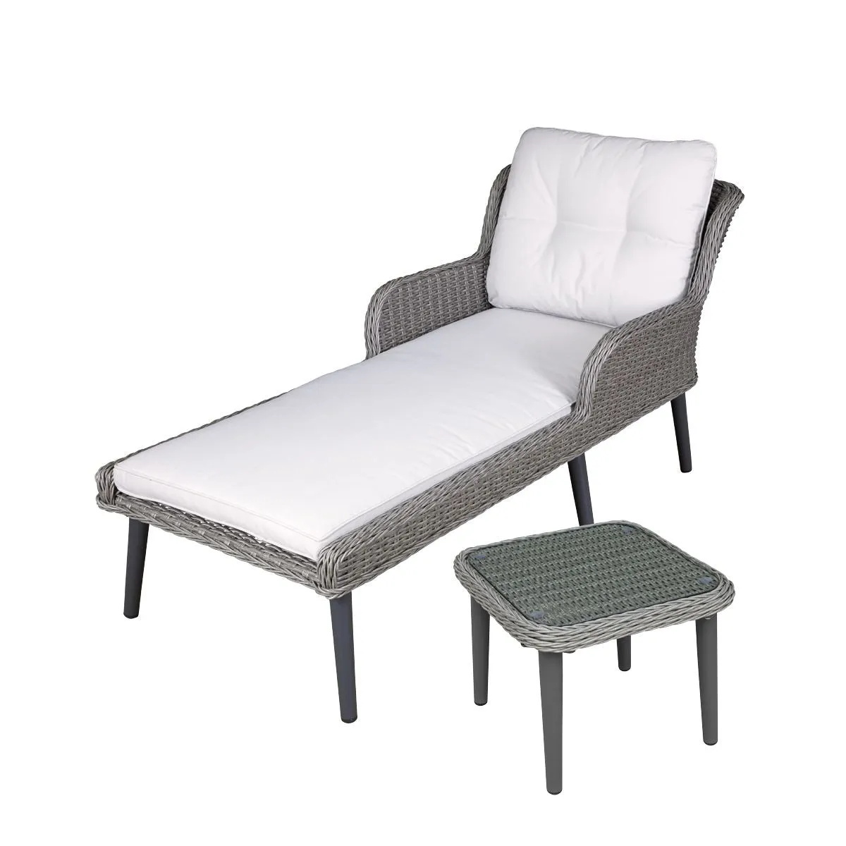 Dellonda Buxton Rattan Wicker Sun Lounger & Side Table, Grey