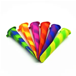 EasyPal Silicone Popsicle Molds Ice Pop Molds Lunch Snack Container with Attached Lids,6 Pack Tie Dye Stripes