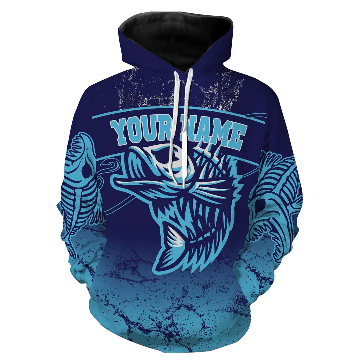 Fish reaper skull fish skeleton blue Custom name fishing shirts jerseys  | Hoodie - NPQ879