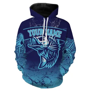 Fish reaper skull fish skeleton blue Custom name fishing shirts jerseys  | Hoodie - NPQ879