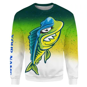 Funny Mahi mahi skeleton green scales Custom name fishing shirts jerseys | Sweatshirt - NPQ912