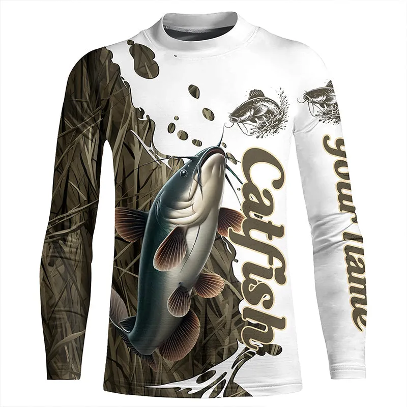 Grass Lake Camo Custom Catfish Fishing Long Sleeve Shirts, Catfish Tournament Fishing Shirt IPHW7028