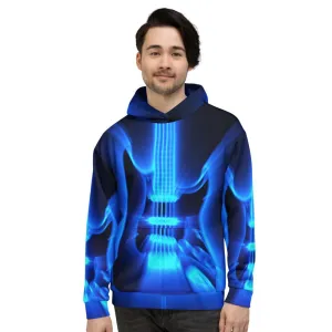 Guitar God Rays Blue STR All-Over Print Hoodie