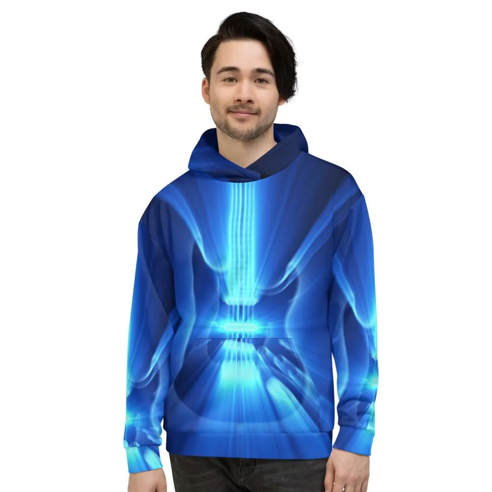 Guitar God Rays Bright Blue STR All-Over Print Hoodie
