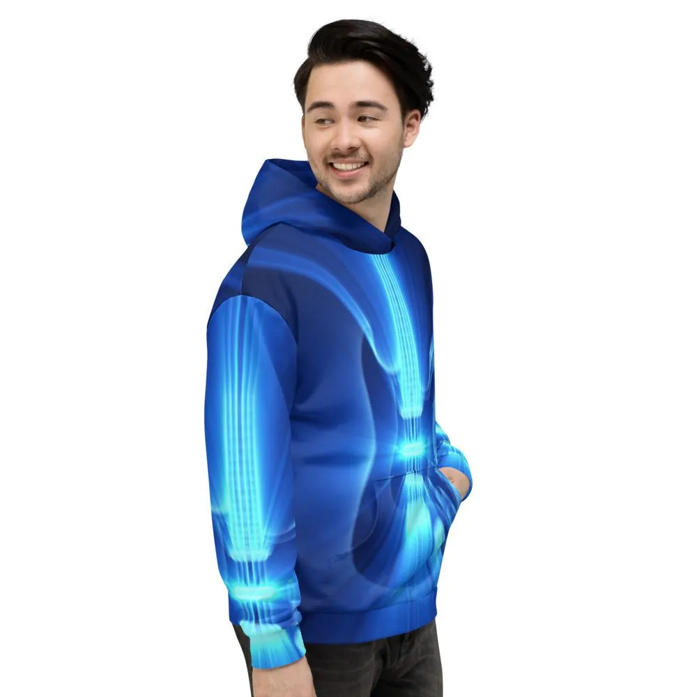 Guitar God Rays Bright Blue STR All-Over Print Hoodie