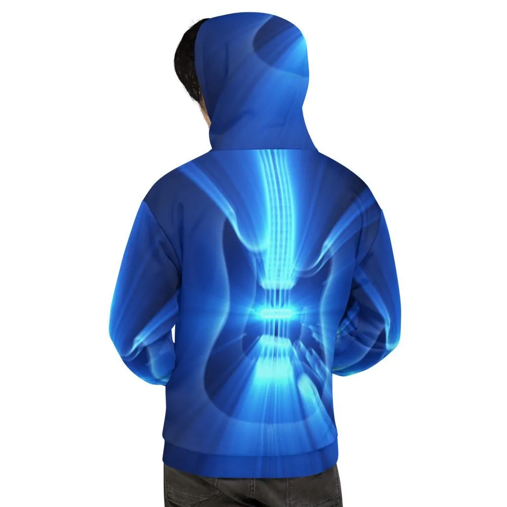 Guitar God Rays Bright Blue STR All-Over Print Hoodie