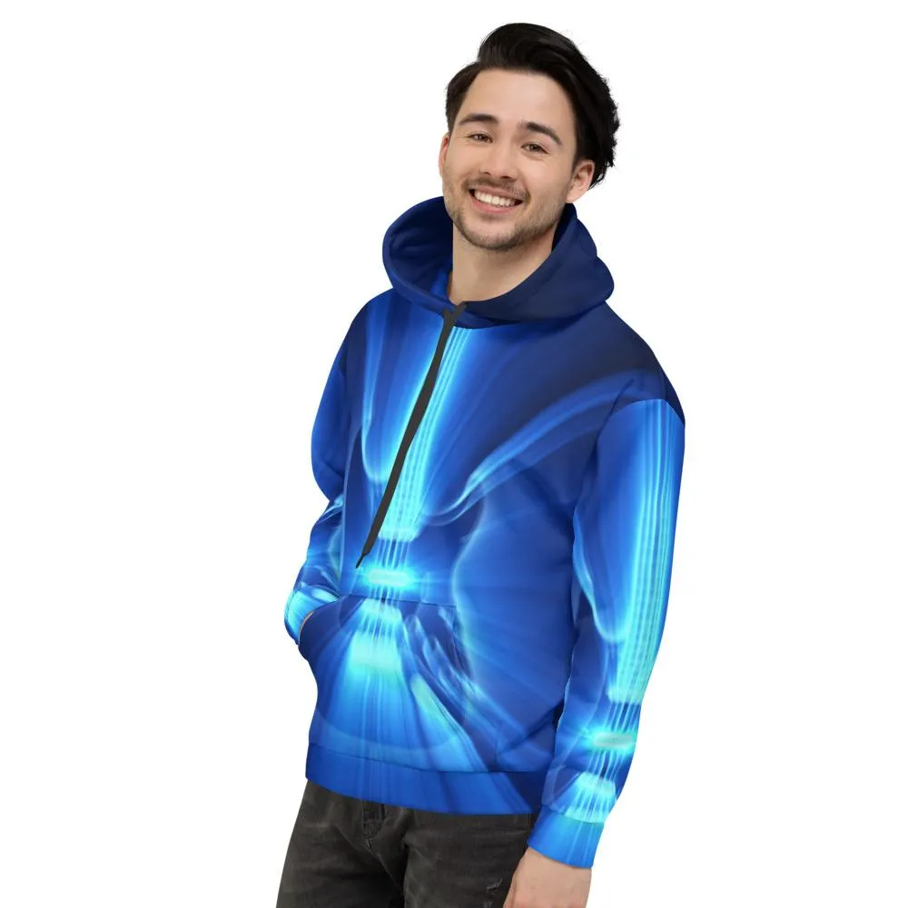 Guitar God Rays Bright Blue STR All-Over Print Hoodie