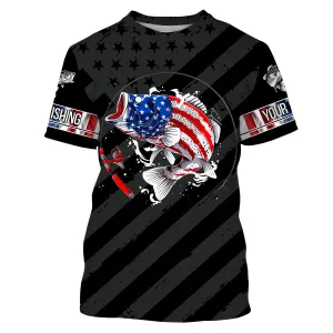 Largemouth Bass fishing black American flag Custom name fishing jerseys | Tshirt - NPQ827