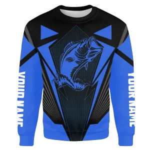 Largemouth Bass Fishing tattoo black and blue Custom name fishing jerseys | Sweatshirt - NPQ831
