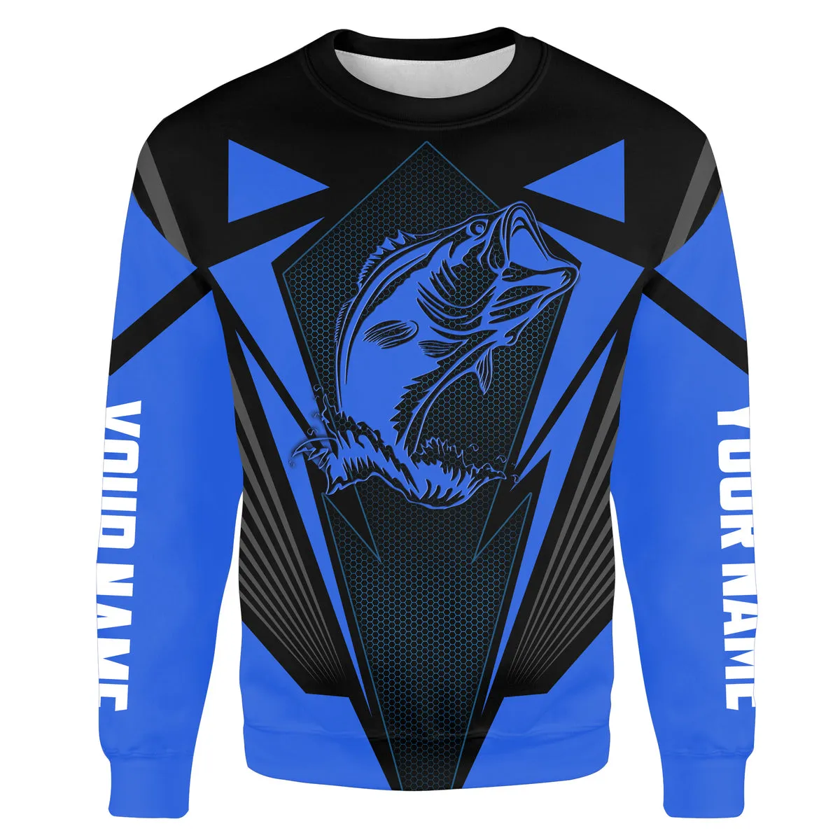Largemouth Bass Fishing tattoo black and blue Custom name fishing jerseys | Sweatshirt - NPQ831