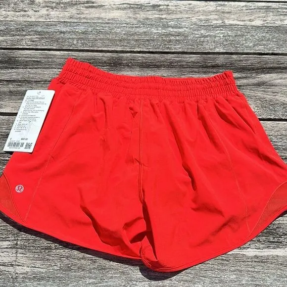 Lululemon Hotty Hot High-Rise Lined Short 4&quot; Hot Heat red shorts NWT size 8 🍋
