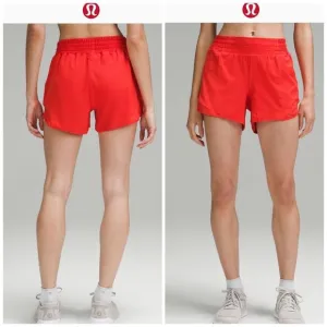 Lululemon Hotty Hot High-Rise Lined Short 4&quot; Hot Heat red shorts NWT size 8 🍋
