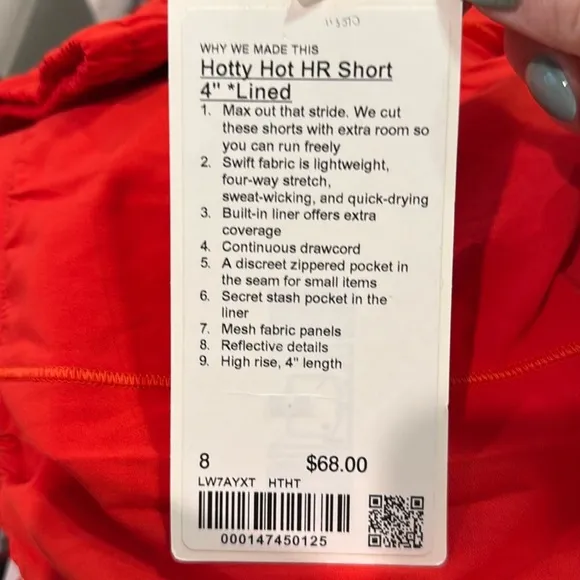 Lululemon Hotty Hot High-Rise Lined Short 4&quot; Hot Heat red shorts NWT size 8 🍋
