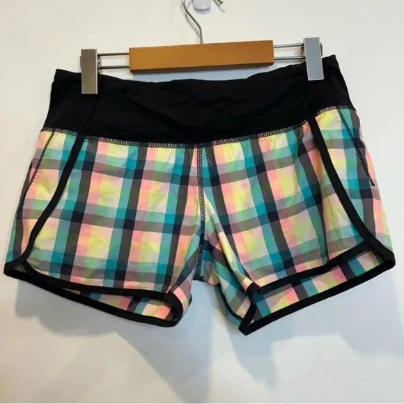 Lululemon Speed Short 2-way Stretch Wee Wheezy Check Bleached Coral Cadet Blue