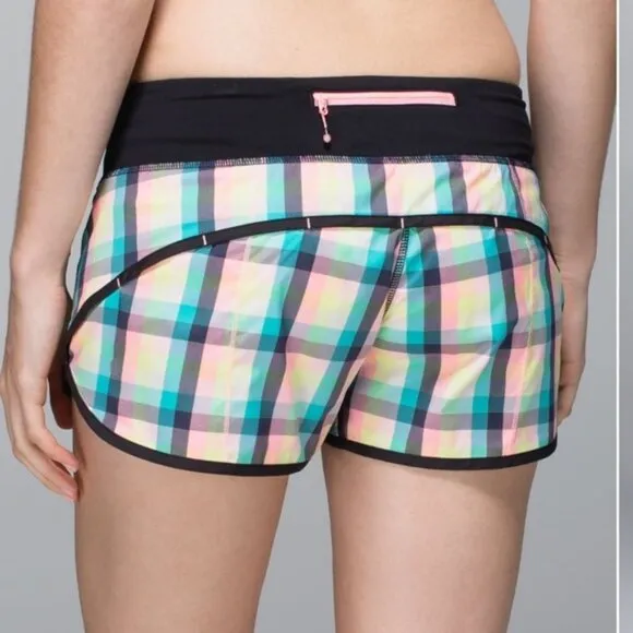 Lululemon Speed Short 2-way Stretch Wee Wheezy Check Bleached Coral Cadet Blue