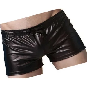 Men Sexy Hot Real Sheepskin Black Leather Shorts