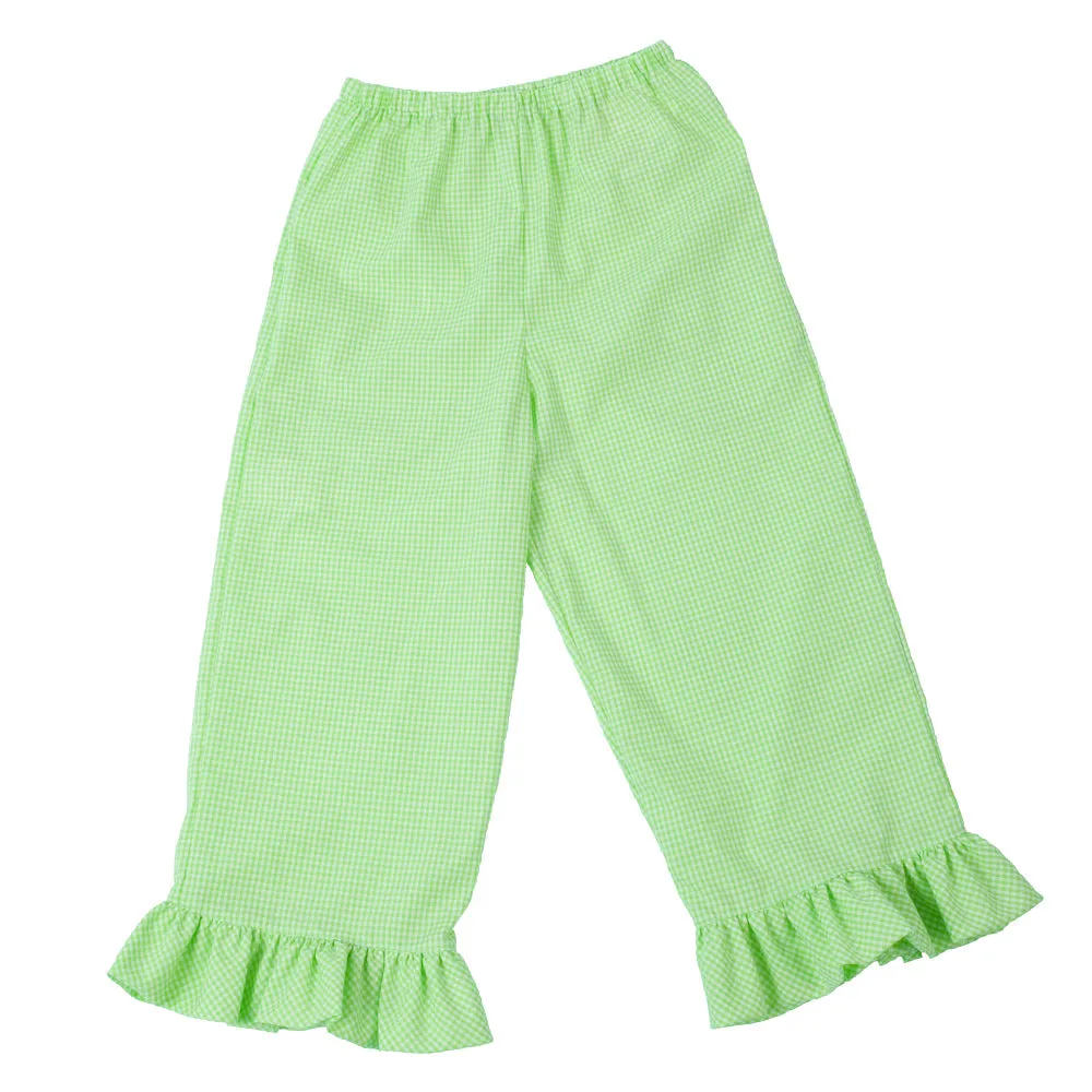Mint Green Gingham Pants with Ruffles & Pockets