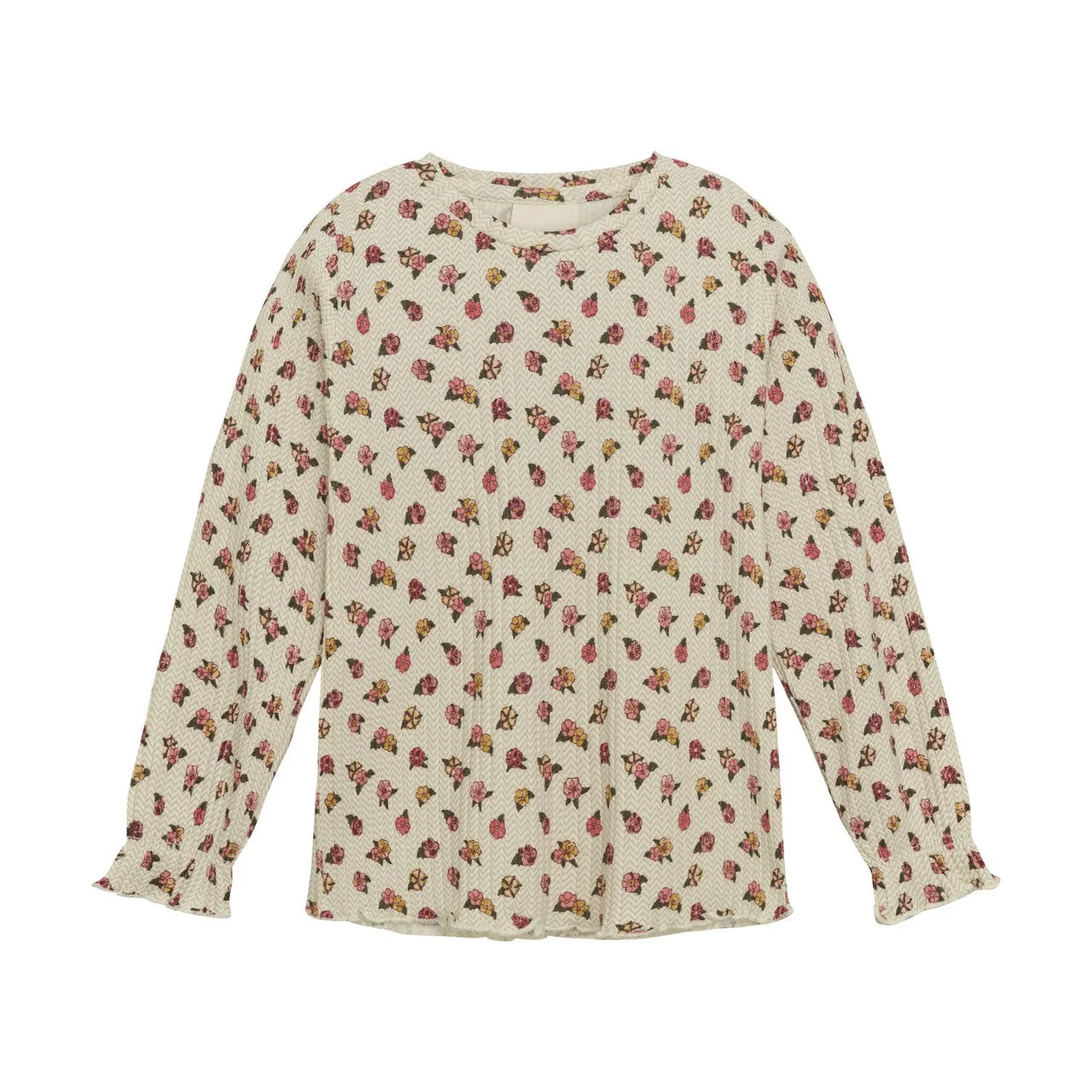 Minymo Eggnog Petite Floral Long Sleeve Rib Shirt