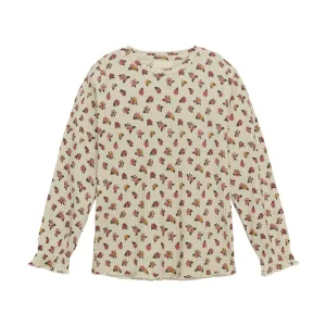 Minymo Eggnog Petite Floral Long Sleeve Rib Shirt
