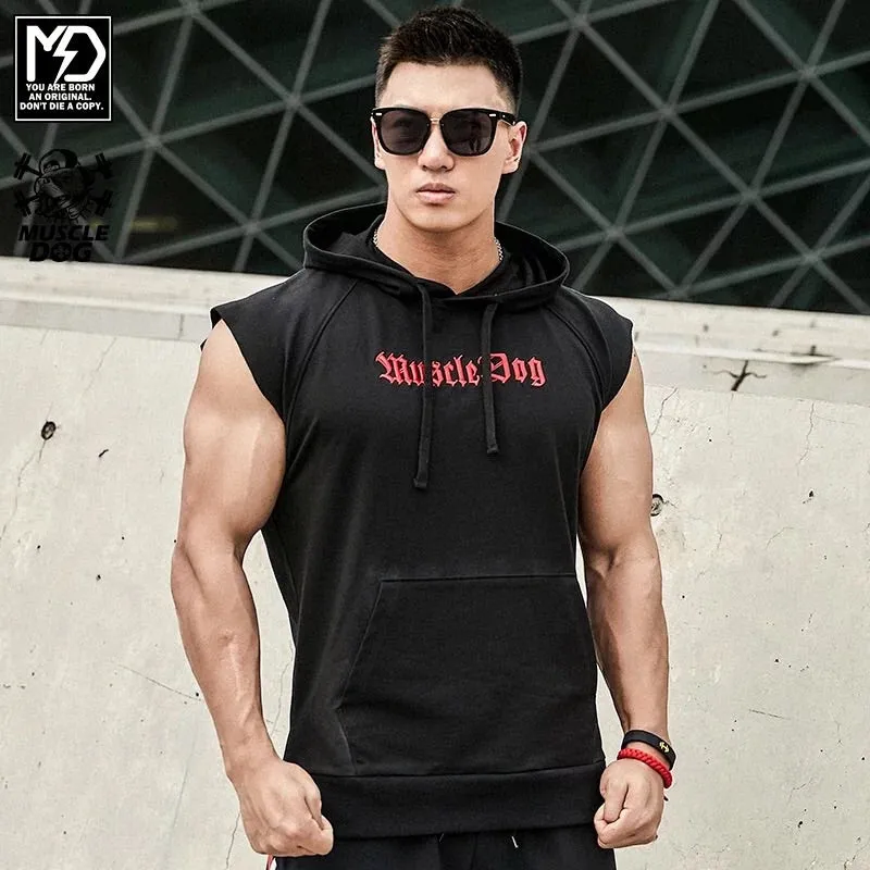 MuscleDog Sleeveless Hoodie With Kangaroo Pocket