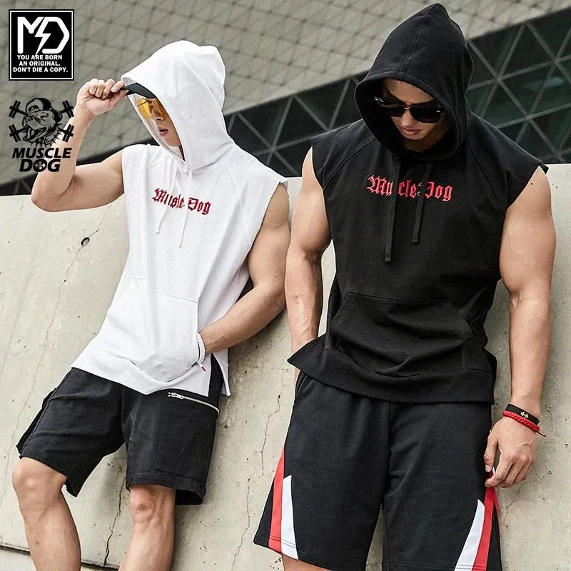 MuscleDog Sleeveless Hoodie With Kangaroo Pocket