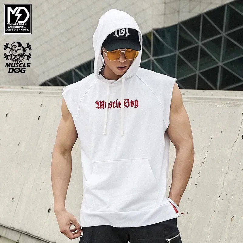 MuscleDog Sleeveless Hoodie With Kangaroo Pocket