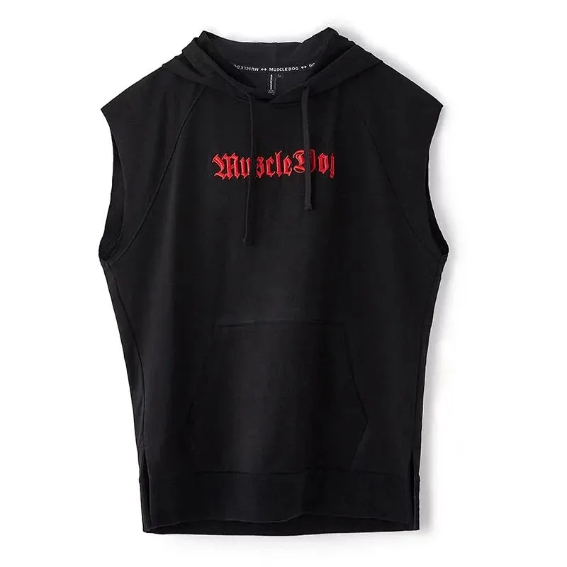 MuscleDog Sleeveless Hoodie With Kangaroo Pocket
