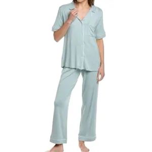 NEW Hale Bob 2pc Modal Pajama Set Blue/White Trim Short Sleeves