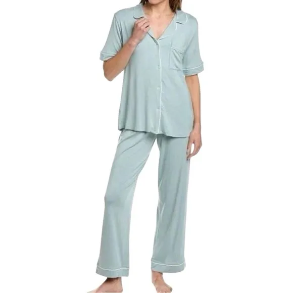 NEW Hale Bob 2pc Modal Pajama Set Blue/White Trim Short Sleeves