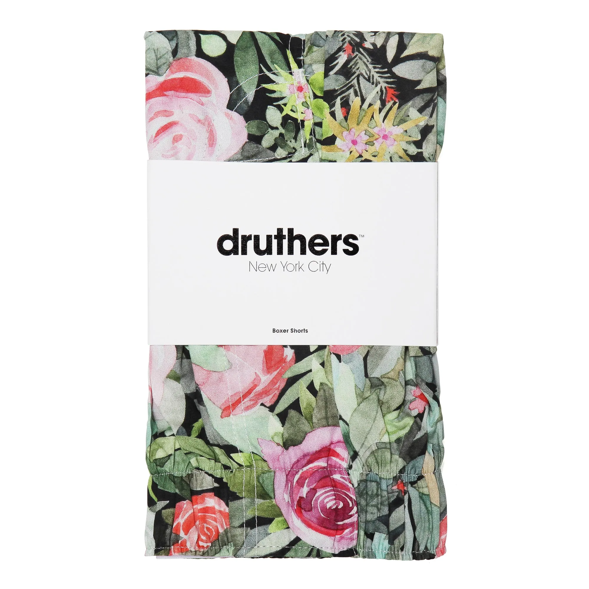 Organic Cotton Watercolor Roses Boxer Shorts - Black