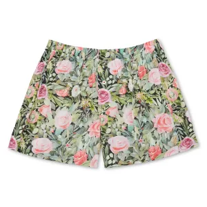 Organic Cotton Watercolor Roses Boxer Shorts - Black